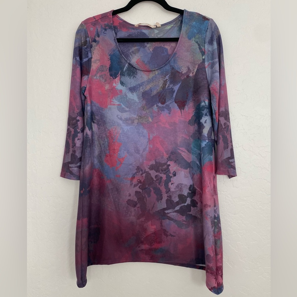 Soft Surroundings Blouse Women Small purple watercolor abstract bohemian artsy